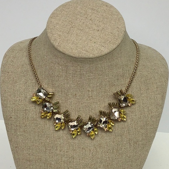 Banana Republic Yellow & Clear Rhinestone Sunburst Statement Necklace Gold Tone - Picture 2 of 7